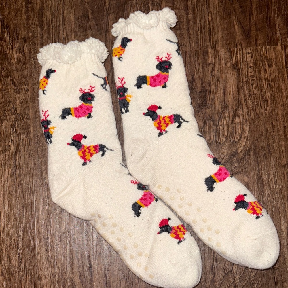 Old Navy Cream Socks with dog Design